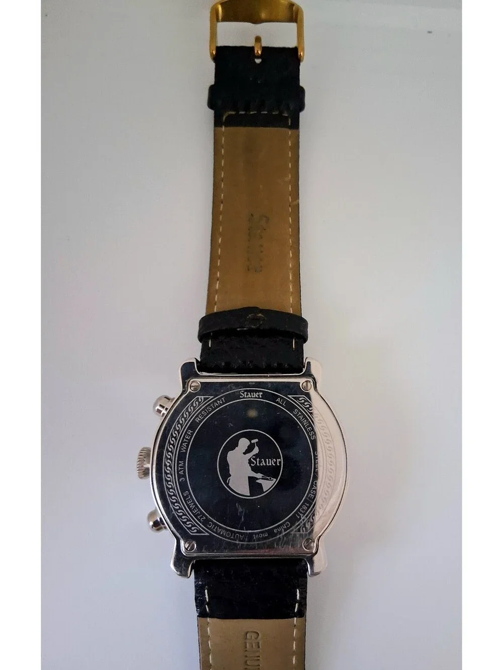Stauer Guitar Automatic Chronograph Leather Watch RARE